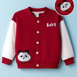 Mark & Mia Fleece Knit Full Sleeves Oversize Winter Bomber Jacket with Panda Embroidery & Applique Detailing - Red-picture-37