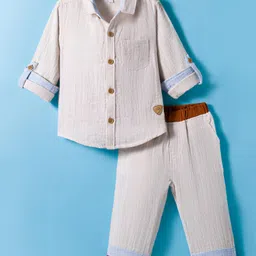 ToffyHouse Cotton Woven Full Sleeves Solid Shirt & Trouser Set - Beige-picture-10