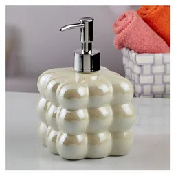 KOOKEE Ceramic Soap Dispenser for handwash for Bathroom, Beige/Orange, (Set of 2) (10542) -550 ml image 2