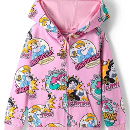 ollington st. disney Olington St.Disney Single Jersey Knit Full Sleeves Hooded Sweatshirt & Wide Leg Pant Set With Disney Princess Print - Pink image 2