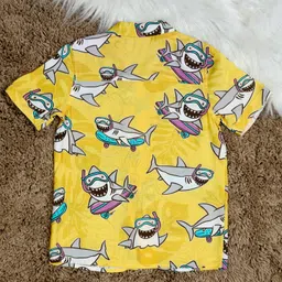 The Lion and the Fish Viscose Half Sleeves Shark Printed Shirt - Lemon Yellow image 3