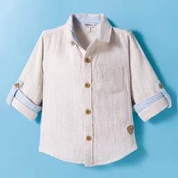 ToffyHouse Cotton Woven Full Sleeves Solid Shirt & Trouser Set - Beige image 2