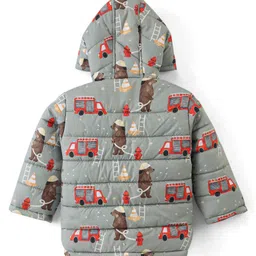 Babyhug Full Sleeves Hooded Front Zipper Winter Wear Suit With Animal & Vehicles Print - Grey image 3