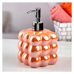 KOOKEE Ceramic Soap Dispenser for handwash for Bathroom, Beige/Orange, (Set of 2) (10542) -550 ml image 3