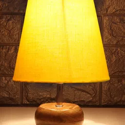 Devansh Cotton Round Brown Small Natural Table Lamp - Yellow image 4