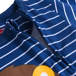Babyhug Cotton Knit Full Sleeves Footed Sleepsuit With Stripes & Animal Print - Navy Blue image 4