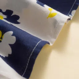 kookie kids india Kookie Kids Cotton Woven Three Fourth Sleeves Front Open Frock with Stripes & Floral Print - Navy Blue & White image 4