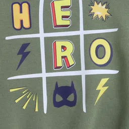 Knitting Doodles Fleece Knit Full Sleeves Hero Text Printed Light Winter Sweatshirt - Olive Green image 5