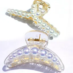 Lyphy Women Set of 2 T-shape And half Moon Pearls Hair Claw Clip-image-99