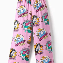 ollington st. disney Olington St.Disney Single Jersey Knit Full Sleeves Hooded Sweatshirt & Wide Leg Pant Set With Disney Princess Print - Pink image 5
