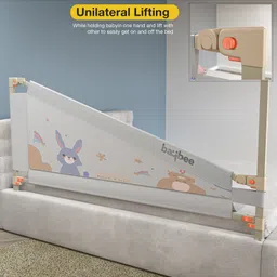 BAYBEE Baby Bed Rail Guard for Baby Toddlers Safety, Portable Kids Bed Rail Safeguard Fence with Adjustable Height | Foldable Single Side Bed Protector for Newborn Baby (Pack of 2, Light Grey, 150x80cm) image 5