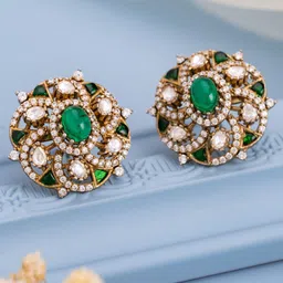 Kushal's Fashion Jewellery Victorian-Plated Circular Shaped Kundan Studs Earrings-picture-47