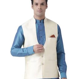 Deyann White Regular Fit Nehru Jacket-picture-14