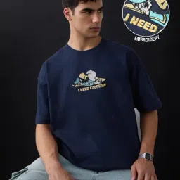 The Souled Store Blue Cotton Embroidered T-Shirt-image-9
