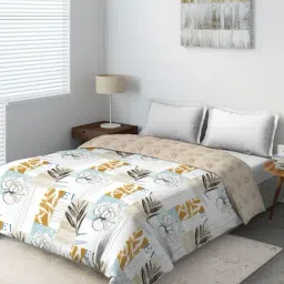 DDecor Zeta Printed White & Brown 136 TC Cotton Double Bedsheet with 2 Pillow covers-image-1