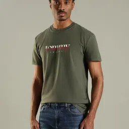 Tommy Hilfiger Green Cotton Regular Fit Logo Printed T-Shirt image 3
