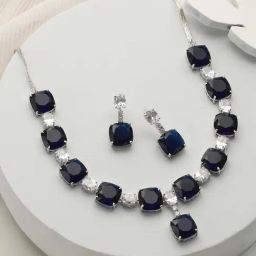 Saraf RS Jewellery White Rhodium Blue CZ Studded Luxe Statement Jewellery Set-picture-9