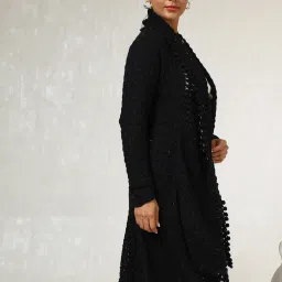 Soch Black Acrylic Regular Fit Woven Design Shrug image 3