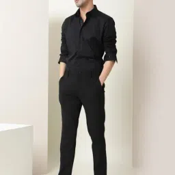 Rare Rabbit Black Cotton Regular Fit Embroidered Shirt image 4