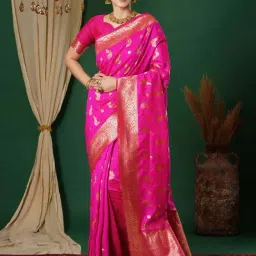 Satrani Pink Silk Woven Saree With Unstitched Blouse-image-55