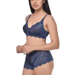 AROUSY Black & Blue Self Pattern Bra Panty Set - Pack Of 3 image 3