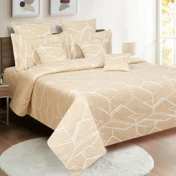 Swayam Dona Abstract Beige 250 TC Cotton King Bedsheet with 2 Pillow Covers image 3