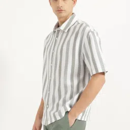 United Colors Of Benetton White & Grey Pure Cotton Loose Fit Stripe Shirt image 3