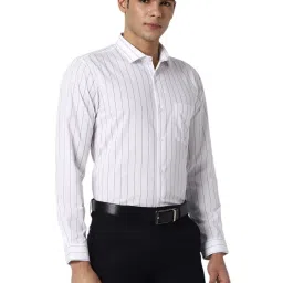 Peter England White Slim Fit Striped Shirt image 3
