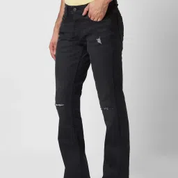 Spykar Black Cotton Bootcut Distressed Jeans image 3