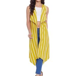 Hypernation Yellow & White Cotton Striped Shrug-picture-5