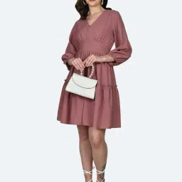 Zink London Dusty Pink Fit & Flare Dress-image-87