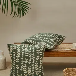 Fabindia Home Bageecha Printed Green Cotton Cushion Cover-image-16