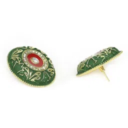 OOMPH Green Meenakari & Kundan Large Ethnic Stud Earrings For Women image 3