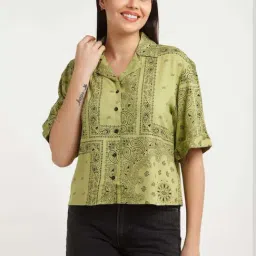 Zink London Green Printed Shirt-image-2
