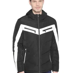 Basics Black & White Slim Fit Colour Block Hooded Jacket-picture-35