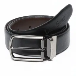 Louis Stitch Black Textured Leather Reversible Belt for Men image 3