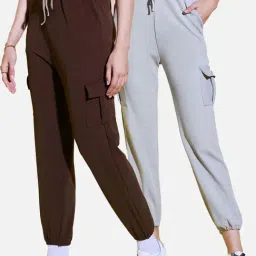 BUYNEWTREND Brown & Grey High rise Joggers (Pack Of 2)-picture-25