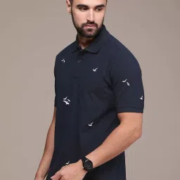 Burnt Umber Navy Regular Fit Embroidered Polo T-Shirt image 3