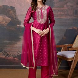 House of Pataudi Women Embroidered Kurta & Trouser With Dupatta-picture-15