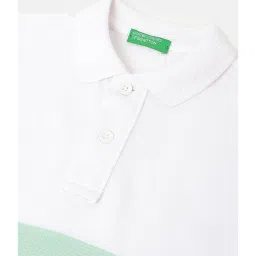 United Colors of Benetton Kids White & Green Striped Polo T-Shirt image 3