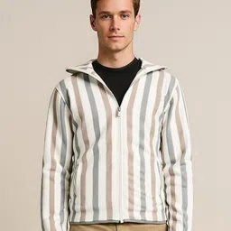 Octave Men Striped Front-open Sweatshirt-image-25