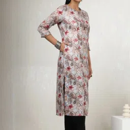 Soch Powder Blue Linen Floral Print Kurta image 3
