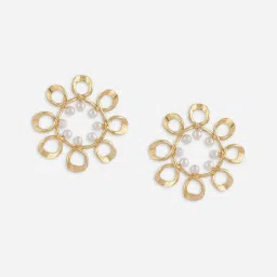 Fida Gold White Floral Pearl Stud Earrings image 3
