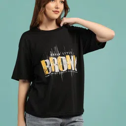 Mast & Harbour Women Typography Printed Drop-Shoulder Sleeves T-shirt image 4