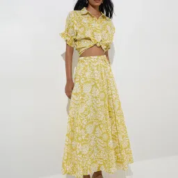 LOV by Westside Lime Botanical Printed Knot-Detailed A-Line Skirt image 3