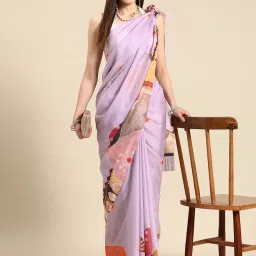 Silk Land Lavender Silk Printed Saree With Blouse image 3