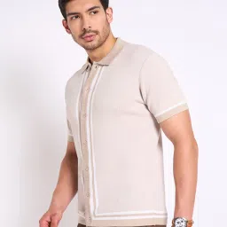 Peregrine By Pantaloons Brown Cotton Slim Fit Striped Polo T-Shirt image 3