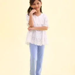 Go Colors! Kids Baby Blue Cotton Slim Fit Leggings-image-0