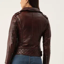 Leather Retail Women Solid Leather Biker Jacket image 4