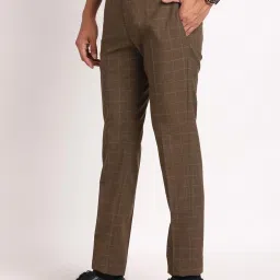 Turtle Brown Ultra Slim Fit Chequered Trousers image 3